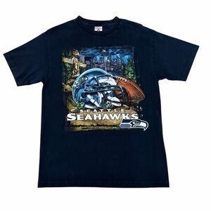 VTG Seattle Seahawks Football Graphic Shirt Mens Medium Navy Y2K NFL
